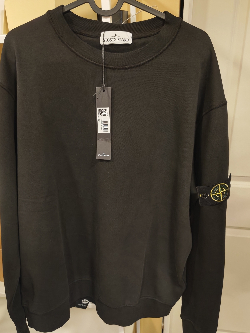 Stone Island Black Crewneck Sweatshirt with Compass Patch